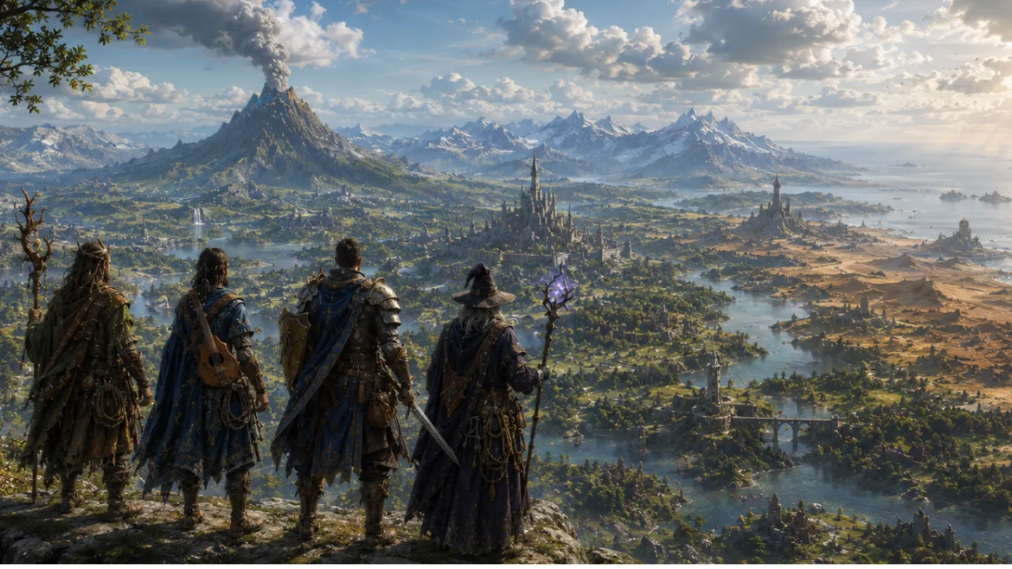 A worn road winding through the Vale of Vallen toward a distant watchtower